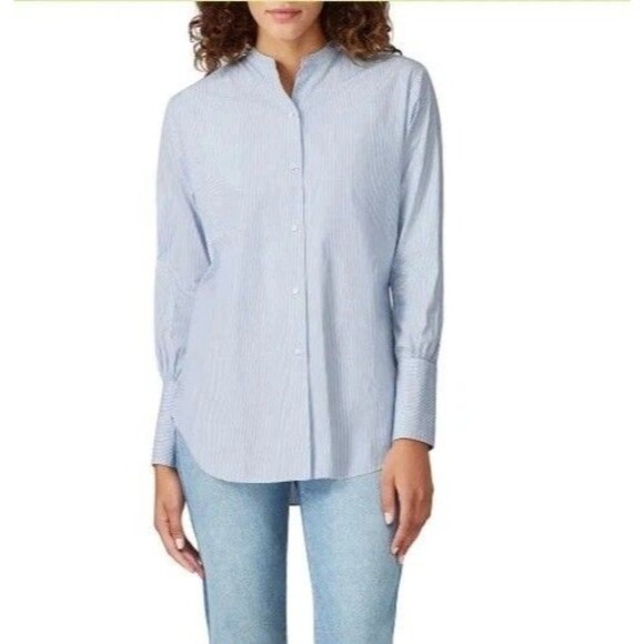 Nili Lotan Button Down Shirt Women Size M Blue Striped Long Sleeve Old Money - Picture 1 of 9
